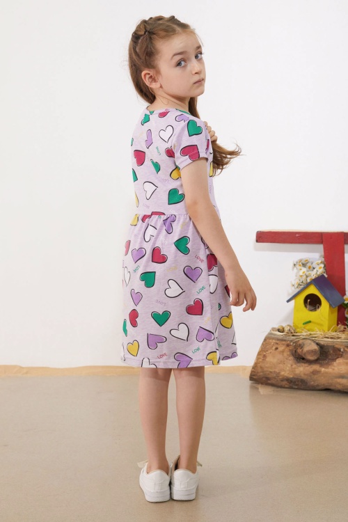 Lila Kalp Baskılı Kısa Kollu Kız Çocuk Elbise 18781
