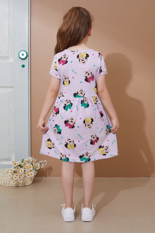 Lila Karakter Baskılı Kısa Kollu Kız Çocuk Yazlık Elbise 18987