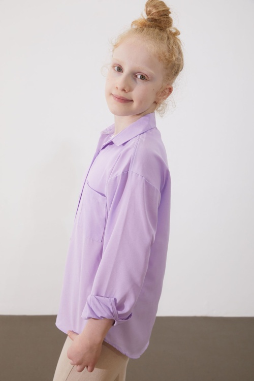 Lila Kız Çocuk Düğmeli Klasik Gömlek 18984