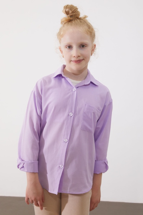 Lila Kız Çocuk Düğmeli Klasik Gömlek 18984