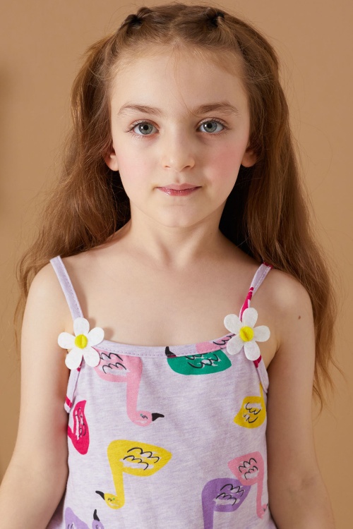 Lila Kuğu Baskılı Yazlık Kız Çocuk Şort Tulum