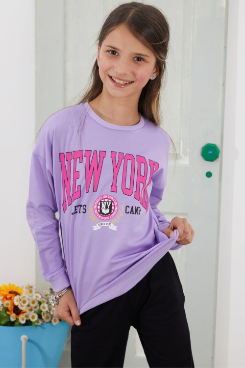 Lila NewYork Yazılı Kız Çocuk Alt Üst Takım 18584