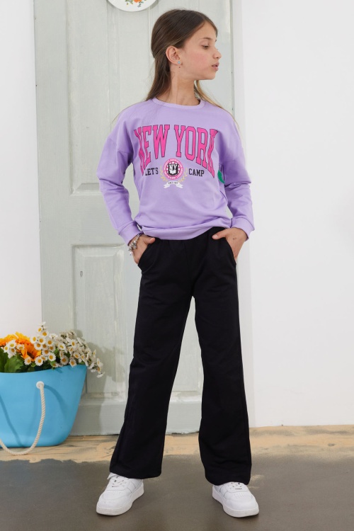 Lila NewYork Yazılı Kız Çocuk Alt Üst Takım 18584