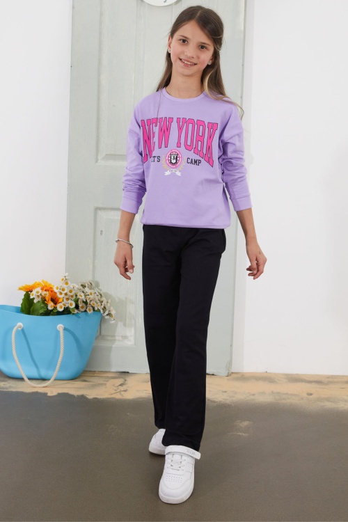 Lila NewYork Yazılı Kız Çocuk Alt Üst Takım 18584