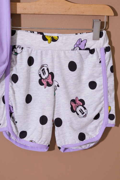 Lila Puantiyeli Fare Baskılı Kız Çocuk Şortlu Takım 19111