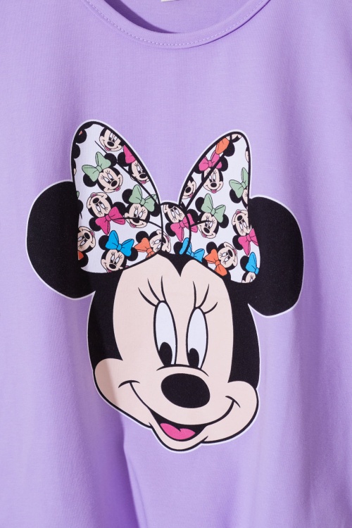 Lila Puantiyeli Fare Baskılı Kız Çocuk Şortlu Takım 19111