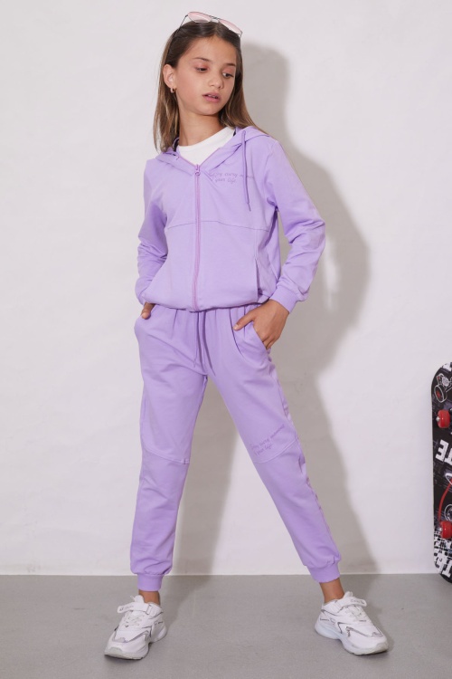 Lila Yazılı Fermuarlı Hırkalı Kız Çocuk Takımı 18575