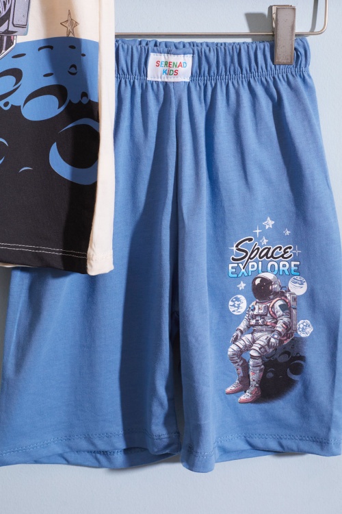 Mavi Astronot Uzay Temalı Erkek Çocuk Şortlu Takım 18893