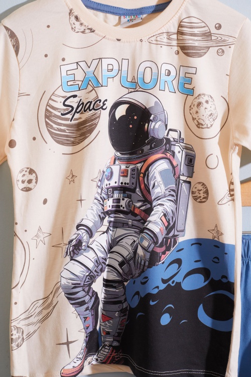 Mavi Astronot Uzay Temalı Erkek Çocuk Şortlu Takım 18893