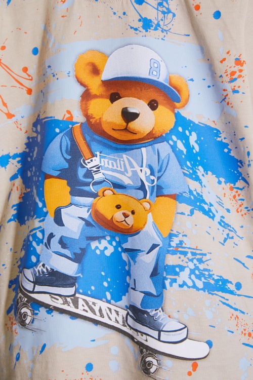 Mavi Ayıcık Baskılı Bisiklet Yaka Erkek Çocuk Şortlu Takım 18685