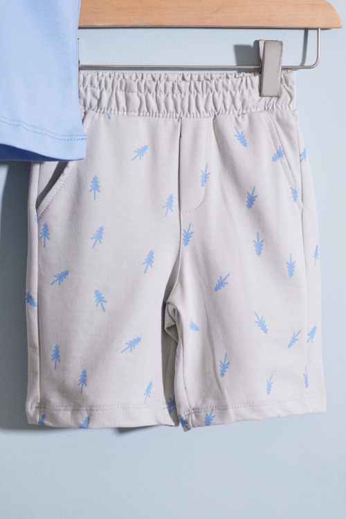 Mavi Çam Ağacı Desenli Şortlu Tişörtlü Erkek Çocuk Takım 18871