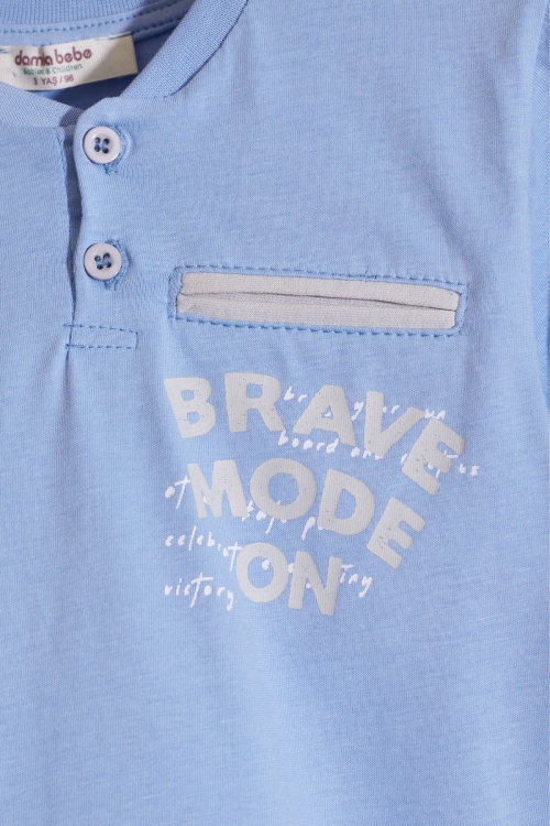 Mavi Çam Ağacı Desenli Şortlu Tişörtlü Erkek Çocuk Takım 18871