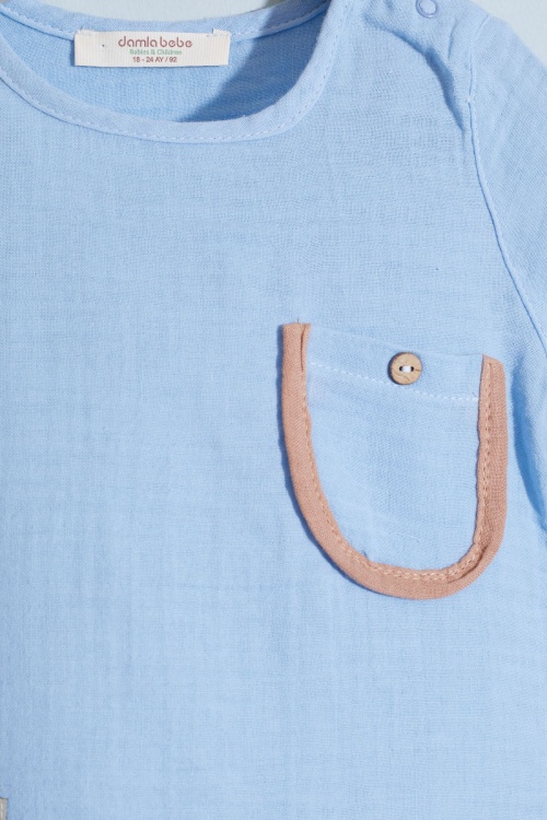 Mavi Cep Detaylı Çıtçıt Yakalı Erkek Bebek Şortlu Takım 18731