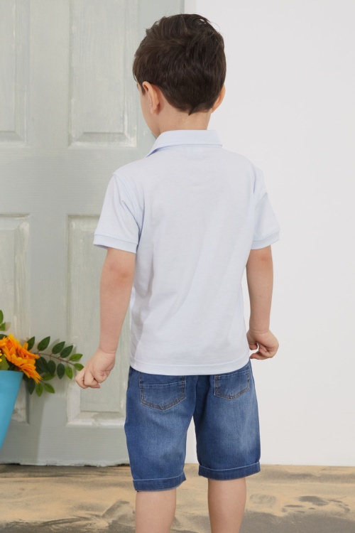 Mavi Çizgili Polo Yaka Tişörtlü Jean Şortlu Erkek Çocuk Takım 18750