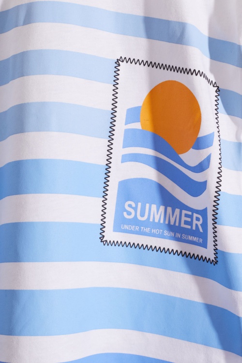 Mavi Çizgili Summer Baskılı Erkek Çocuk Şortlu Takım 18932