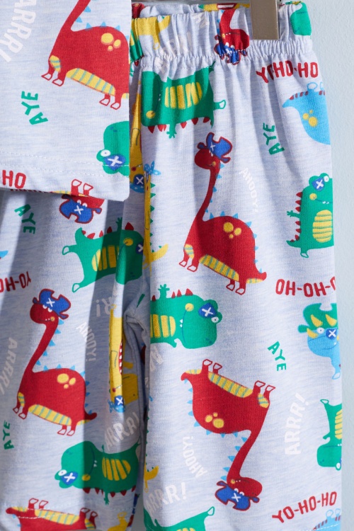 Mavi Dino Baskılı Bisiklet Yaka Erkek Çocuk Şortlu Takım 19032