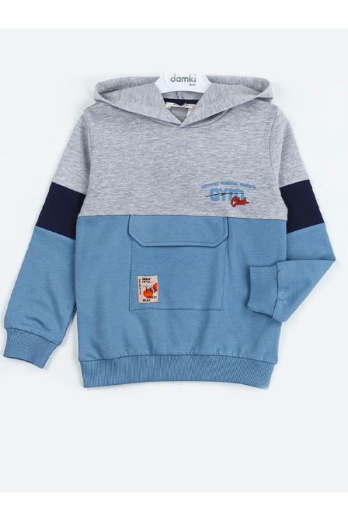 Mavi Göğüs Cepli Kapşonlu Erkek Çocuk Eşofman Takımı 16616