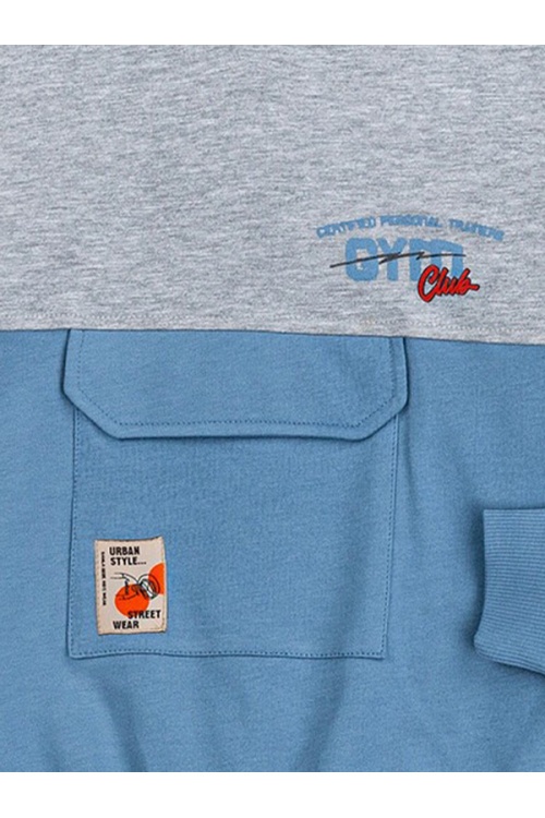 Mavi Göğüs Cepli Kapşonlu Erkek Çocuk Eşofman Takımı 16616