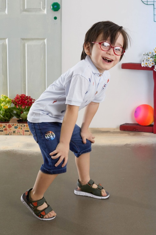 Mavi Kaktüs Desenli Polo Yaka Jean Şortlu Erkek Çocuk Takım 18739