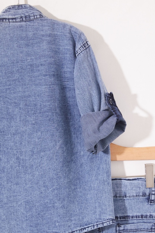 Mavi Kaplan Baskılı Fermuarlı Jean Gömlekli Erkek Çocuk Takım 18982