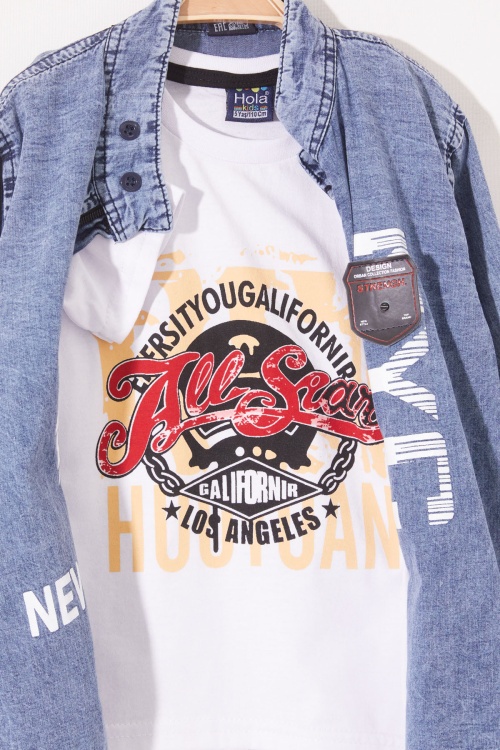 Mavi Kaplan Baskılı Fermuarlı Jean Gömlekli Erkek Çocuk Takım 18982