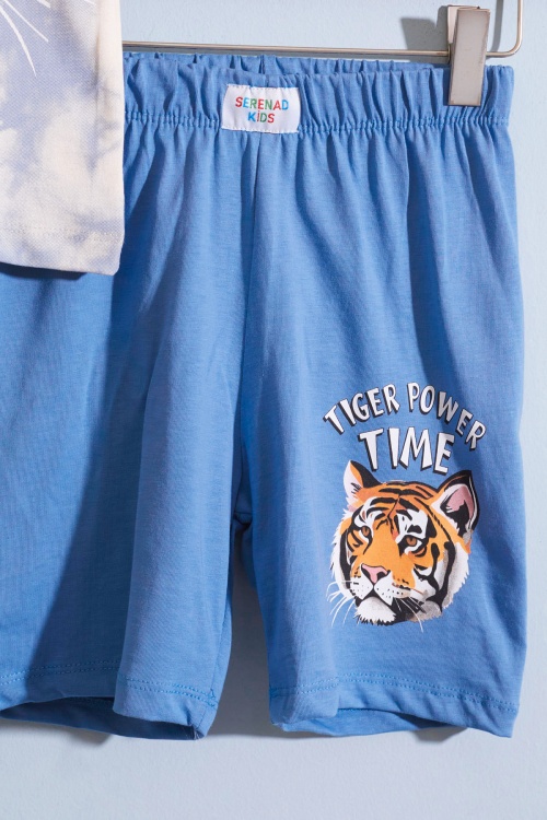 Mavi Kaplan Baskılı Kısa Kollu Erkek Çocuk Şortlu Takım 18957