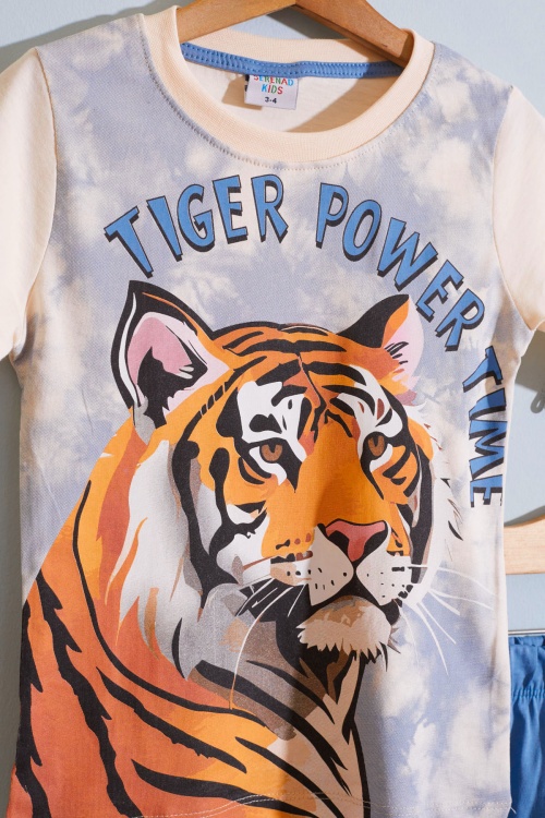 Mavi Kaplan Baskılı Kısa Kollu Erkek Çocuk Şortlu Takım 18957