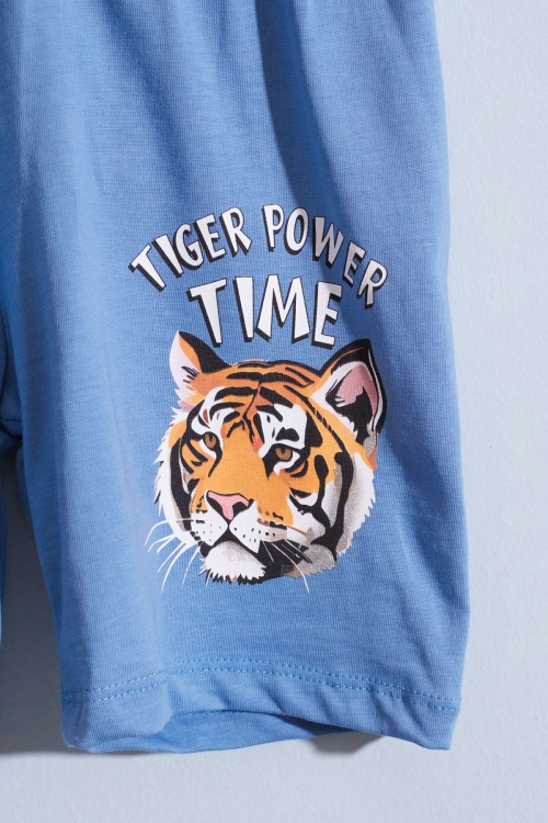 Mavi Kaplan Baskılı Kısa Kollu Erkek Çocuk Şortlu Takım 18957