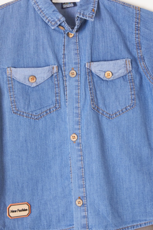 Mavi Kısa Kol Gömlekli Şortlu Erkek Çocuk Jean Takım 19212