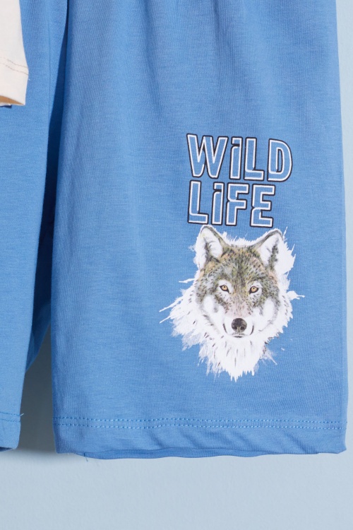 Mavi Kurt Baskı Bisiklet Yaka Erkek Çocuk Şortlu Takım 18680