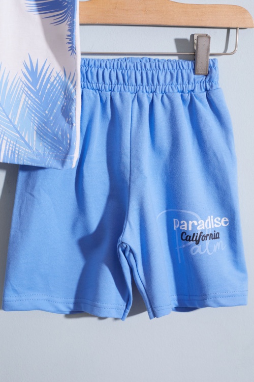Mavi Paradise Yazılı Palmiyeli Erkek Çocuk Şortlu Takım 18936