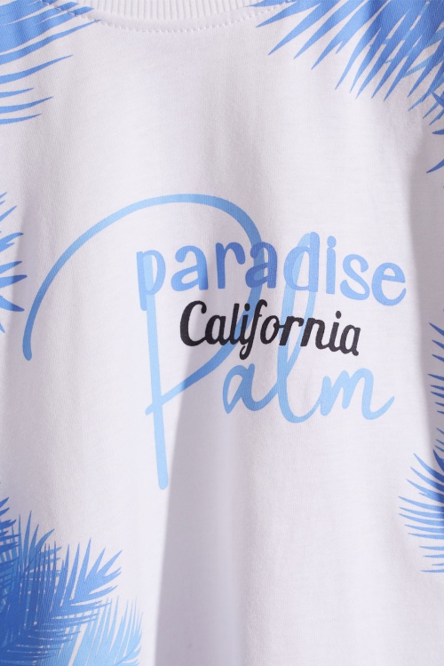 Mavi Paradise Yazılı Palmiyeli Erkek Çocuk Şortlu Takım 18936