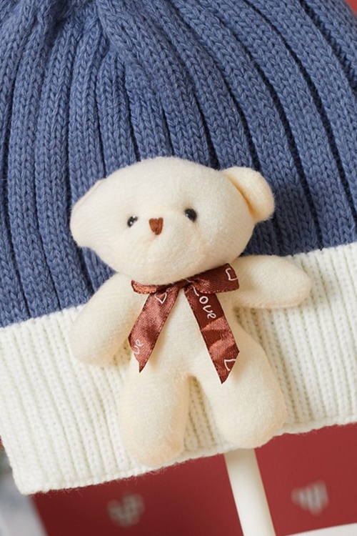 Mavi Sevimli Ayıcıklı Renkli Ponponlu Çocuk Bere 17237