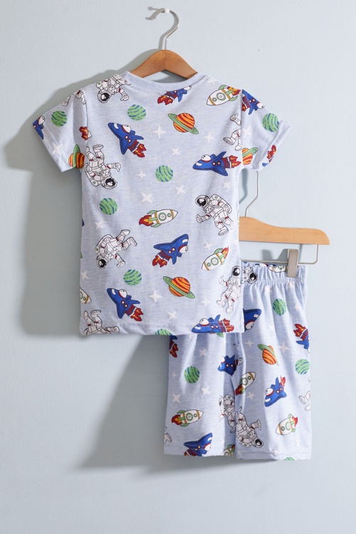 Mavi Uzay Temalı Bisiklet Yaka Erkek Çocuk Şortlu Takım 19025