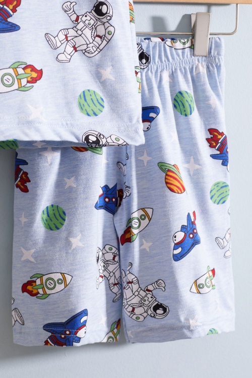 Mavi Uzay Temalı Bisiklet Yaka Erkek Çocuk Şortlu Takım 19025