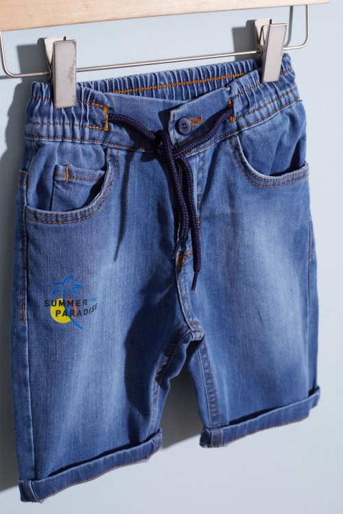 Mavi Yazı Baskılı Gömlekli Jean Şortlu Erkek Çocuk Takım 18964