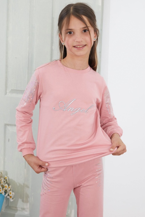 Pembe Angel Nakışlı Payetli Kız Çocuk Eşofman Takımı 18578