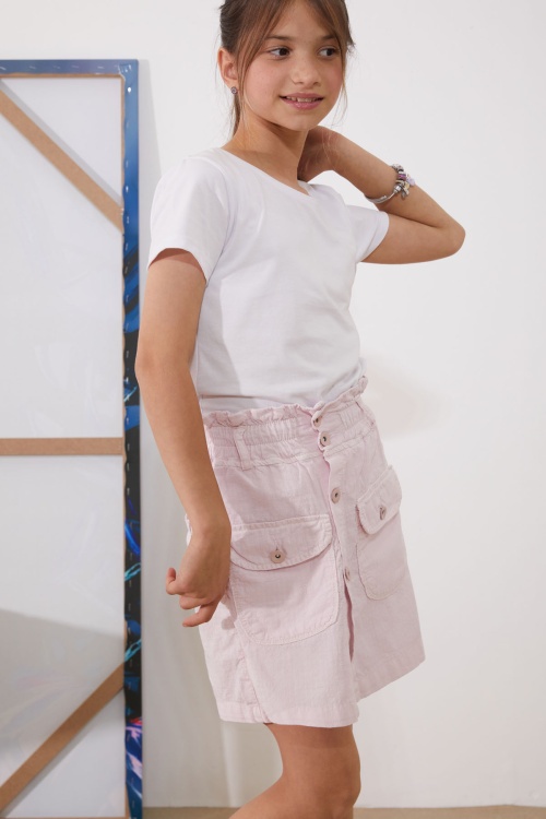 Pembe Beli Lastikli Düğmeli Kız Çocuk Şort Etek 18950