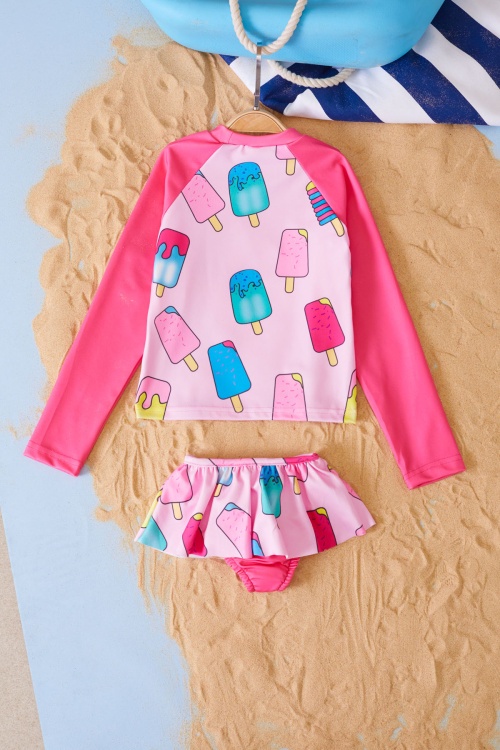 Pembe Dondurma Baskılı Kız Çocuk Mayo 19049