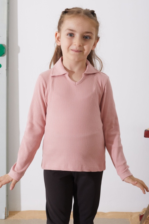 Pembe Fitilli Yakalı Kız Çocuk Uzun Kollu Badi 18877