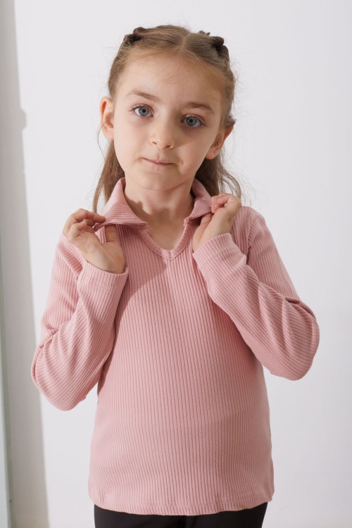 Pembe Fitilli Yakalı Kız Çocuk Uzun Kollu Badi 18877