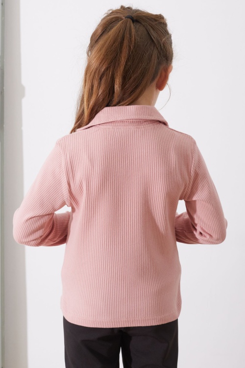 Pembe Fitilli Yakalı Kız Çocuk Uzun Kollu Badi 18877