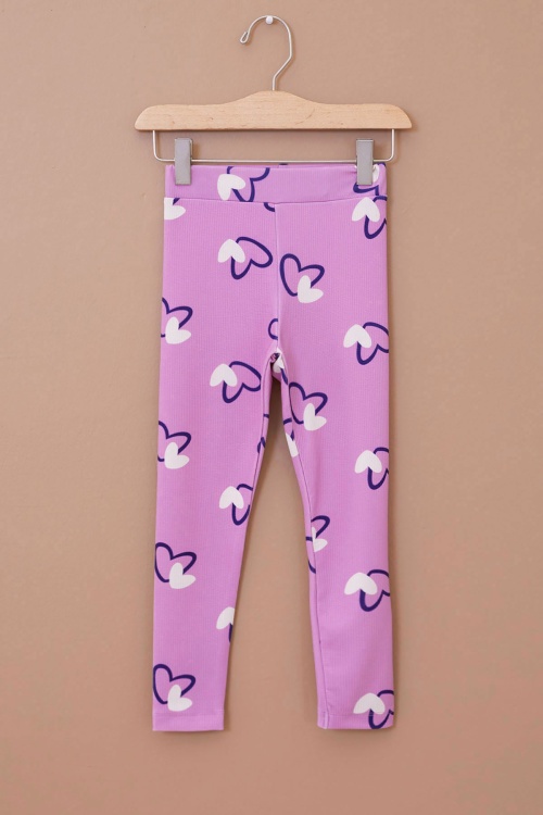 Pembe Kalp Baskılı Fitilli Kız Çocuk Tayt 18370