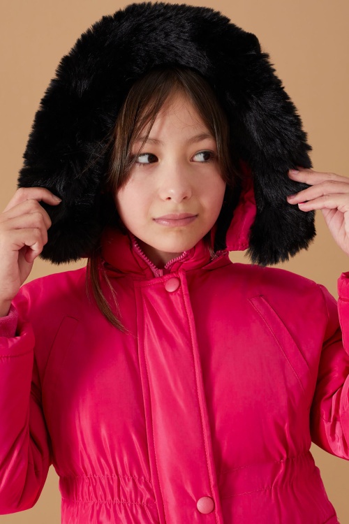 Pembe Kapaklı Cepli Kız Çocuk Kapüşonlu Mont 19063