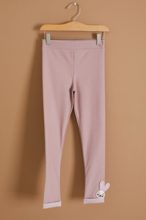 Pembe Paçası Tavşan Nakışlı Kız Çocuk Tayt 19141