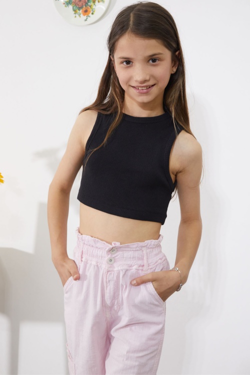 Pembe Yan Cepli Geniş Paça Kız Pantolon 18864