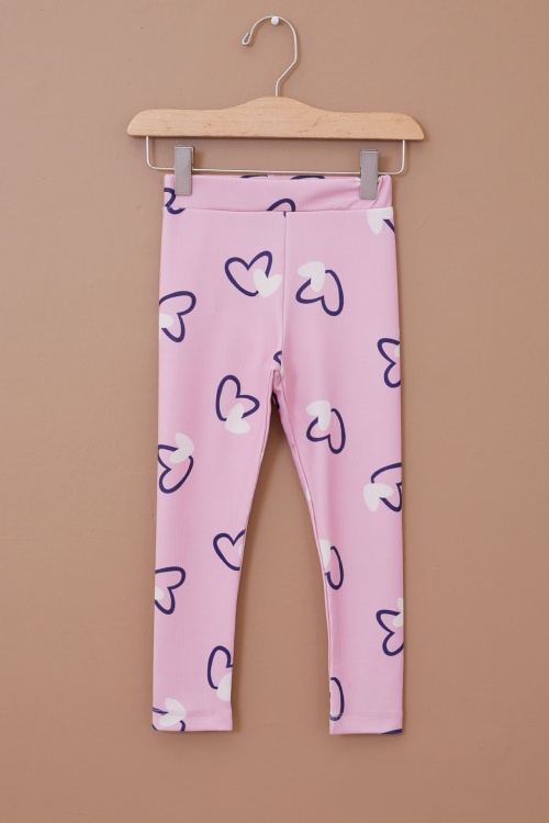 Pudra Kalp Baskılı Fitilli Kız Çocuk Tayt 18371