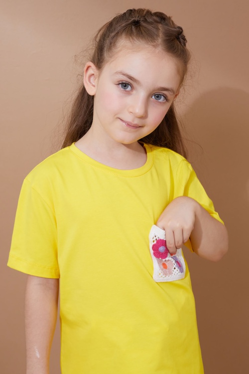 Sarı Çiçek Cep Detaylı Kuşaklı Şortlu Kız Çocuk Takım 18736