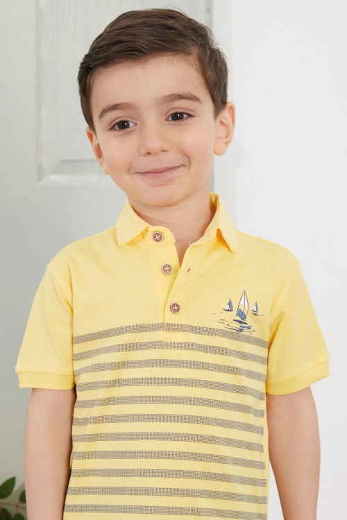 Sarı Çizgili Polo Yaka Tişörtlü Jean Şortlu Erkek Çocuk Takım 18751