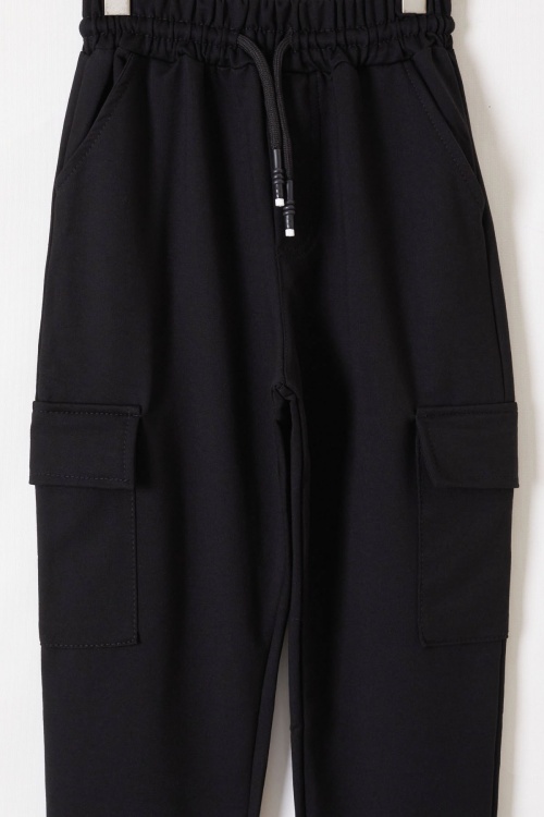 Siyah Beli Lastikli Basic Kargo Cepli Kız Çocuk Okul Eşofman Altı 19193